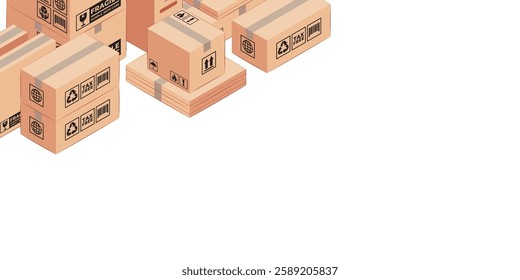 This is Isometric of Various Boxes Illustration from Isometric Stock. Various boxes illustration for delivery and shipment business. Landscape background with copy space