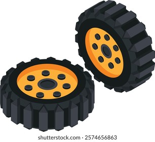 This isometric vector features a pair of rugged off-road tires, perfect for automotive, adventure, and outdoor designs.