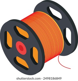 This isometric vector illustration features a cable reel with a red cable, perfect for industrial, construction, and electrical projects.