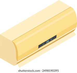 This isometric vector illustration features a modern air conditioner icon with a sleek design and temperature display. Perfect for home appliances, HVAC, and interior design projects.