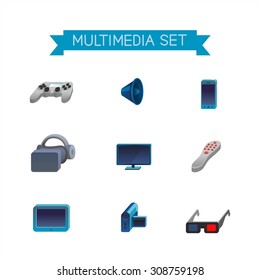 This is isometric volume design icons of multimedia topic. Use it for infographic, web, presentation and other work.