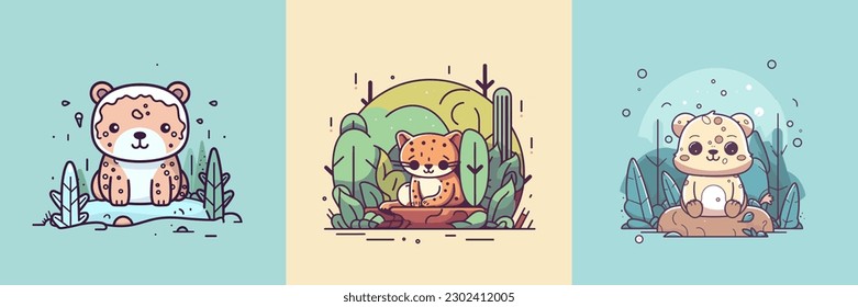 Esta ilustración jaguar presenta una expresión adorable y adorable, con grandes ojos redondos y una sonrisa dulce.