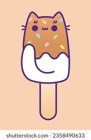 This Kawaii Cat Ice Cream Popsicle illustration is a sugary daydream brought to life, a fusion of sweetness and charm that beckons you to savor both its artistic beauty and mouthwatering appeal. 