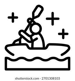 Este ícone de Kayak é adequado para uso em esportes radicais.