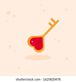 This is key with heart on light background. Valentine’s Day element. Cute card.