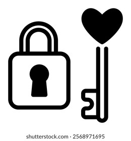 This Key and padlock icon is suitable for Valentine, Wedding, Romance, etc.