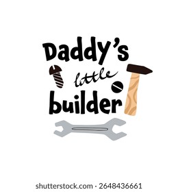 Esta camiseta infantil apresenta um design divertido com ferramentas de trabalho de desenho animado e a divertida citação pequeno construtor do papai, perfeito para crianças que gostam de construir e criar.