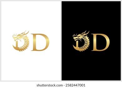 This kind of design would be clean, bold, and highly stylized, perfect for a logo, branding, or an illustration that plays on the initial "D" while capturing the fierce spirit of a dragon