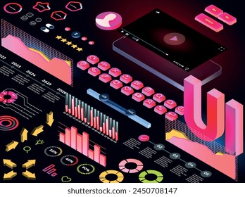 This kit offers modern and stylish solutions for mobile and web application development. With 3D graphics and infographics, these elements help create an attractive user interface.