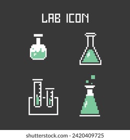 this is lab icon in pixel art with simple color and black background ,this item good for presentations,stickers, icons, t shirt design,game asset,logo and project.