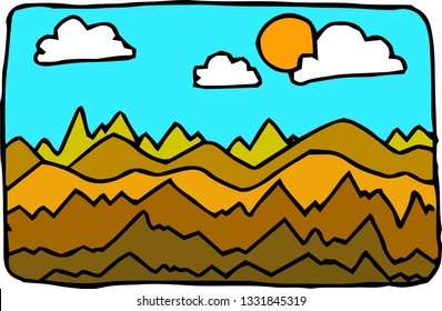 This is the landscape an illustration of the hills and fields of Japan
