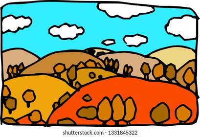 This is the landscape an illustration of the hills and fields of Japan