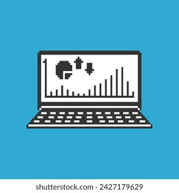 this is laptop in pixel art with simple color and blue background ,this item good for presentations,stickers, icons, t shirt design,game asset,logo and your project.