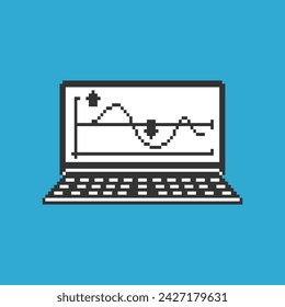 this is laptop in pixel art with simple color and blue background ,this item good for presentations,stickers, icons, t shirt design,game asset,logo and your project.