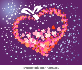 This is a large heart against the dark sky and stars