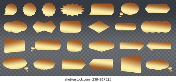 This is a large set of golden speech bubbles. Can be used for a variety of purposes including advertising, infographics, social media or comics.
