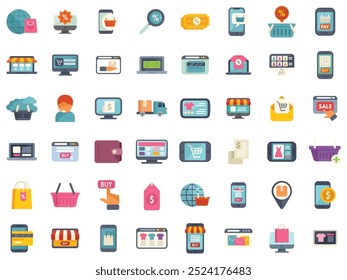 This is a large set of icons depicting various concepts related to online shopping, with a focus on ecommerce