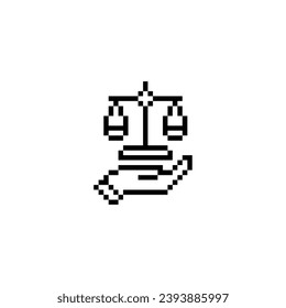 este es un icono de la ley en el arte de píxeles con color negro y fondo blanco, este elemento es bueno para presentaciones, pegatinas, iconos, diseño de camisetas, activos de juego, logotipo y su proyecto.