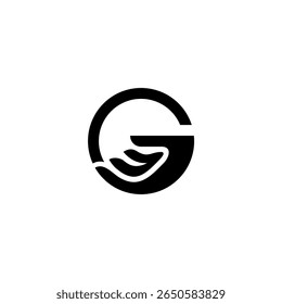 Este logotipo "Carta G Mão Forma" combina habilmente a letra 'G' com a silhueta de uma mão de apoio, simbolizando cuidado, apoio e assistência.