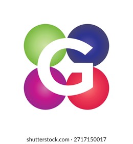 this is a letter logo design of initial G on a four circle round shape in different colors that looks good on a white background