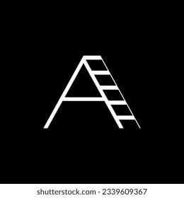 This is the letter A logo with white steps on a black background, suitable for company logos with the initial letter A, printing companies, cell phone counters, electronics, construction shops, buildi