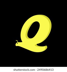 This is a letter Q logo in the shape of a snail, yellow on a black background, suitable for company logos for food, medicine, pharmacy, warehouse, automotive, etc.