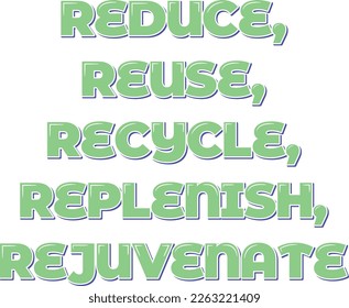 Este diseño vectorial de letras fomenta una vida sostenible a través de los principios de reducción, reutilización y reciclaje.