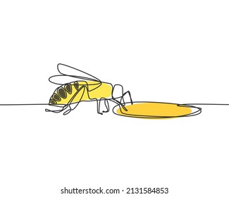Diese Line Art beschreibt eine Biene, die den Honig genießt.