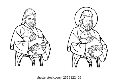 Diese Illustration zeigt Jesus als den guten Hirten, der sanft ein Lamm in den Armen hält