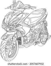 Dies ist eine Linienzeichnung eines automatischen Motors namens Aerox. Dieses Motorrad ist bei jungen Leuten beliebt, die automatische Motorräder mit einer Kapazität von 150 ccm benutzen