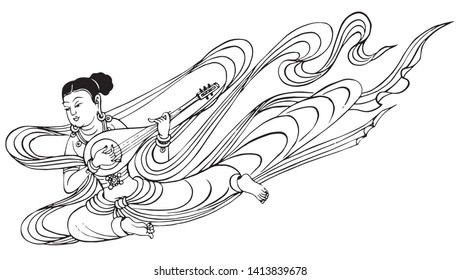 This is a line drawing of Buddhist figures.