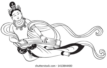 This is a line drawing of Buddhist figures.