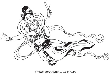 This is a line drawing of Buddhist figures.