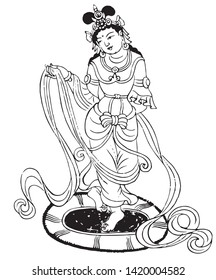 This is a line drawing of Buddhist figures.