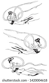 This is a line drawing of Buddhist figures.