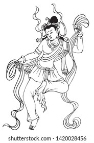 This is a line drawing of Buddhist figures.