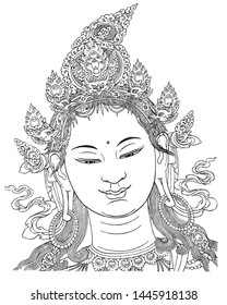 This is a line drawing of Buddhist figures.