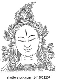 This is a line drawing of Buddhist figures.