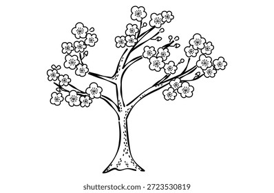 Esta é uma ilustração de desenho de linha de ameixeira