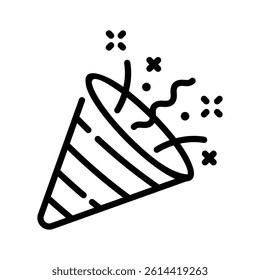 This line icon showing a cap throwing confetti streamers
