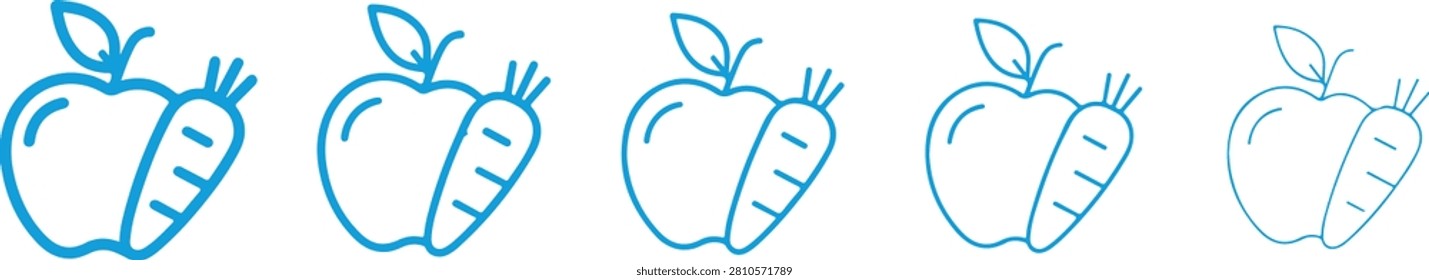 This is a line illustration depicting an apple split in half revealing a carrot inside on a white background.