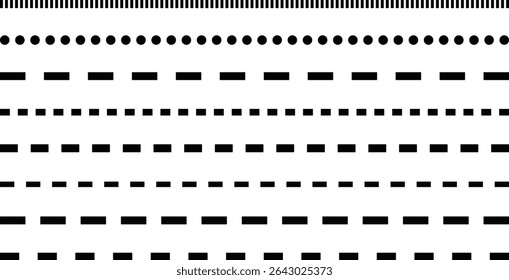 Esse conjunto de padrões de linha apresenta traçados em negrito, fino, pontilhado e tracejado — perfeito para divisores de design da Web, quebras de página ou detalhes de layout minimalistas