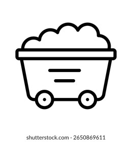 This linear icon portrays a mine cart filled with ore