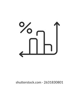 This linestyle icon features a detailed growth chart showcasing bars alongside a percentage symbol, making it ideal for use in finance, analytics, and various business presentations and discussions
