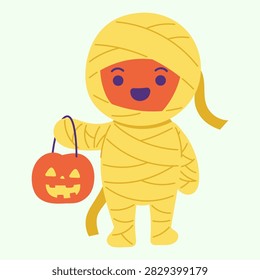 Esta pequeña momia que sostiene la etiqueta engomada de la linterna es conveniente para el monstruo lindo y amistoso de Halloween