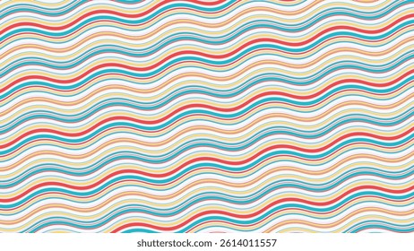 This lively design features flowing waves in vibrant red, aqua, and soft beige, creating a cheerful and dynamic pattern that brings a sense of movement and energy to any space.