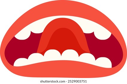 This lively illustration features an open mouth with prominently displayed teeth and a tongue, symbolizing speech and expression through art in a striking manner.