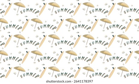 This lively vector illustration features a dynamic seamless and repeating pattern that perfectly captures the essence of summer fun and beach life.