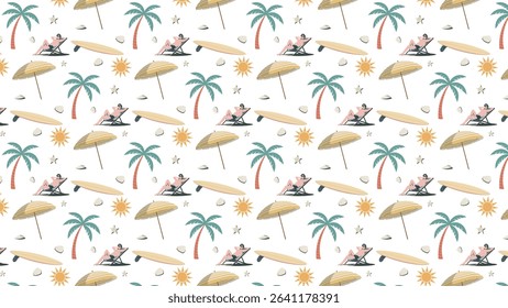 This lively vector illustration presents a rich and dynamic seamless repeating pattern that fully encapsulates the joy of summer.