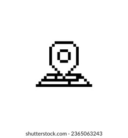 this is location icon 1 bit style in pixel art with black color and white background ,this item good for presentations,stickers, icons, t shirt design,game asset,logo and your project.